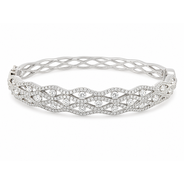 14K White Gold Diamond Lattice Bangle Mollys Jewelers Brooklyn, NY