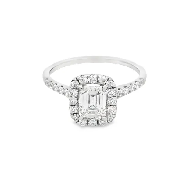 18K White Gold Halo Engagement Ring with Emerald Cut Diamond Monarch Jewelry Winter Park, FL