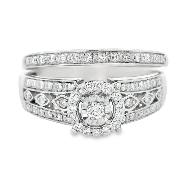 14Karat White Gold Halo Diamond Engagement and Wedding Band Monarch Jewelry Winter Park, FL