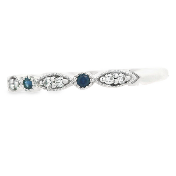 14K White Gold Diamond and Sapphire Wedding Band Image 2 Monarch Jewelry Winter Park, FL