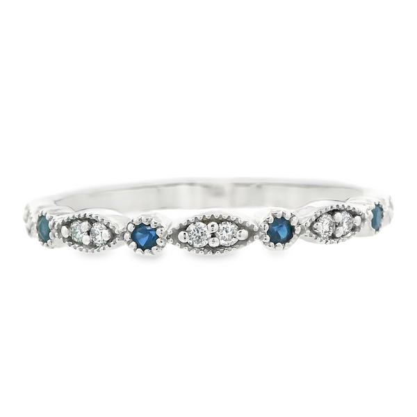 14K White Gold Diamond and Sapphire Wedding Band Monarch Jewelry Winter Park, FL