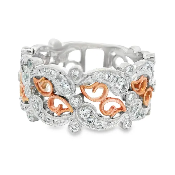 14K White and Rose Gold Diamond Filigree Wide Band Ring Monarch Jewelry Winter Park, FL