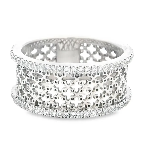 18K White Gold Diamond Wide Band Filigree Muse Ring Monarch Jewelry Winter Park, FL