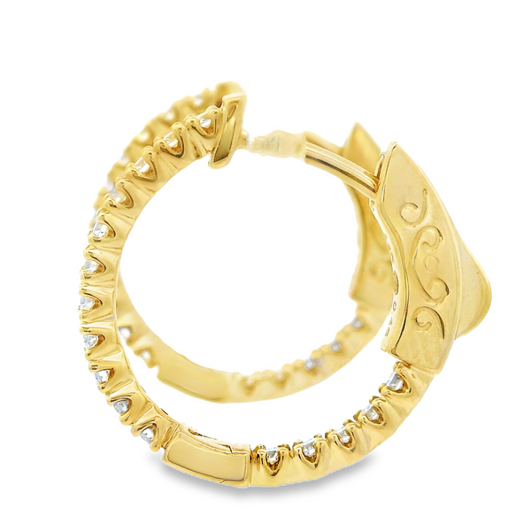 14Karat Yellow Gold Diamond In And Out Hoop Earrings Image 3 Monarch Jewelry Winter Park, FL