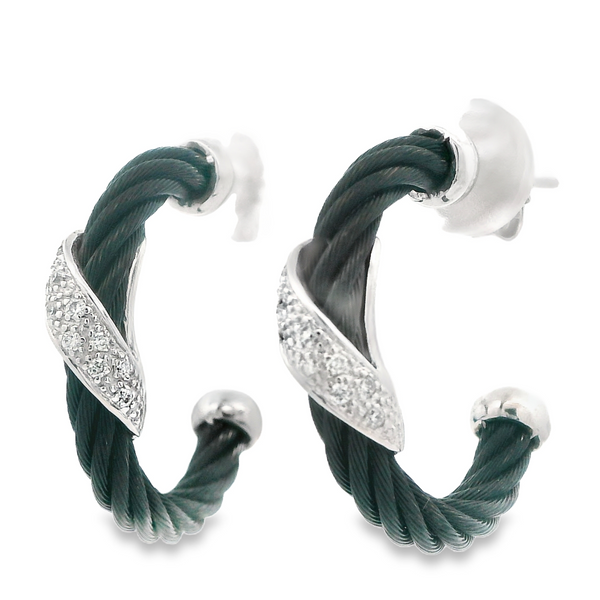 18K White Gold Diamond Hoop Style Stud Earrings Image 2 Monarch Jewelry Winter Park, FL