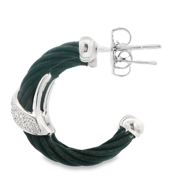 18K White Gold Diamond Hoop Style Stud Earrings Image 3 Monarch Jewelry Winter Park, FL