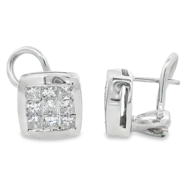 18K White Gold Princess Diamond Omega Back Earrings Monarch Jewelry Winter Park, FL