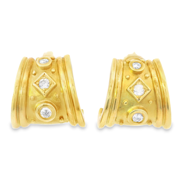 18K Yellow Gold Matte and Polish Diamond Earrings Image 2 Monarch Jewelry Winter Park, FL