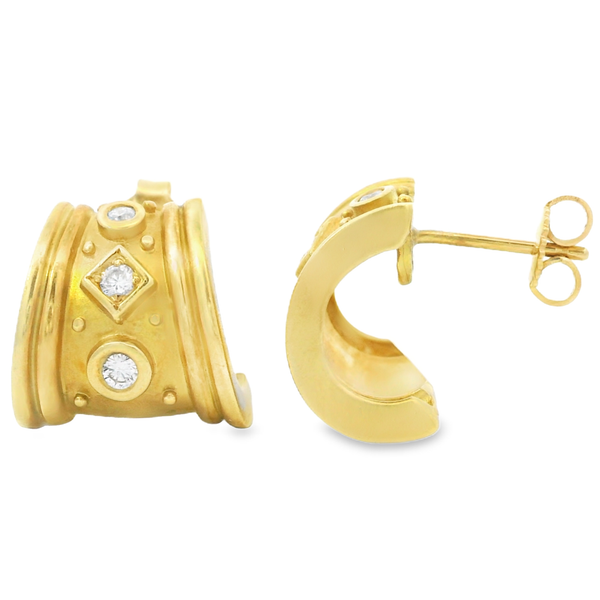 18K Yellow Gold Matte and Polish Diamond Earrings Monarch Jewelry Winter Park, FL