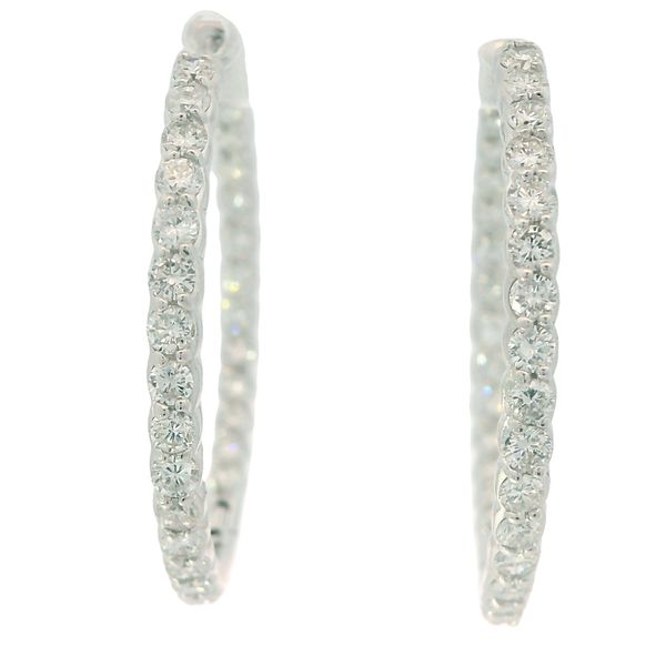 14K White Gold Diamond In/Out Hoop Earrings Image 2 Monarch Jewelry Winter Park, FL