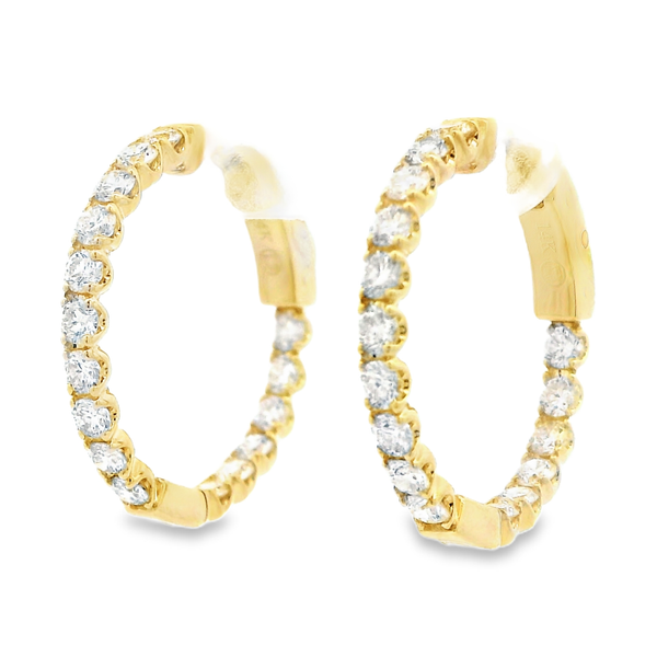 14K Yellow Gold Diamond In and Out Hoop Earrings Image 2 Monarch Jewelry Winter Park, FL