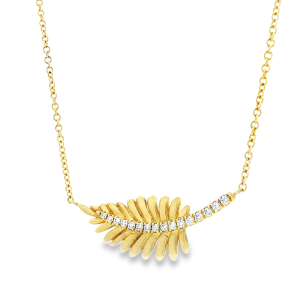 18K Yellow Gold Feather Diamond Pendant Image 3 Monarch Jewelry Winter Park, FL