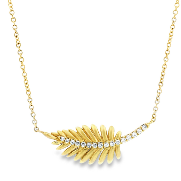 18K Yellow Gold Feather Diamond Pendant Monarch Jewelry Winter Park, FL