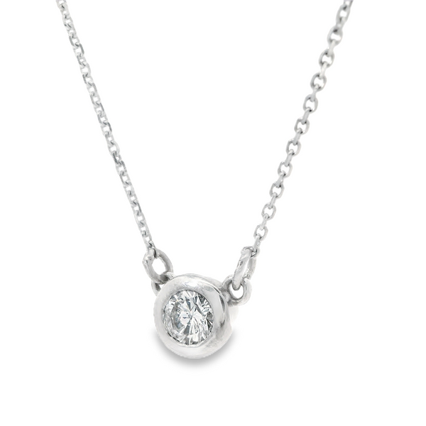 Bezel Necklace with Round Diamond in 14K White Gold Image 4 Monarch Jewelry Winter Park, FL