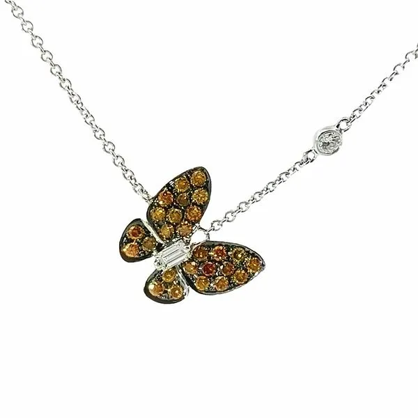 18k white gold butterfly pendant with .50cttw natural orange diamonds 165-00180 Monarch Jewelry Winter Park, FL