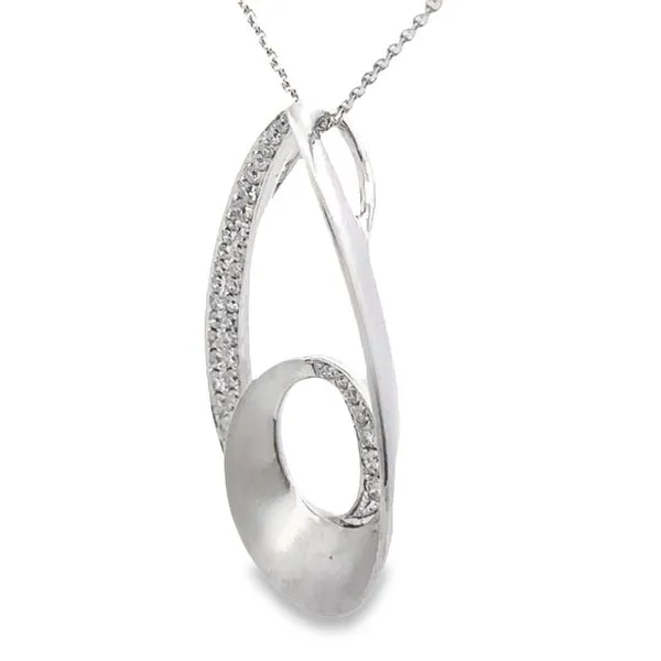 14K White Gold Satin Drop Pendant with Diamonds Image 2 Monarch Jewelry Winter Park, FL