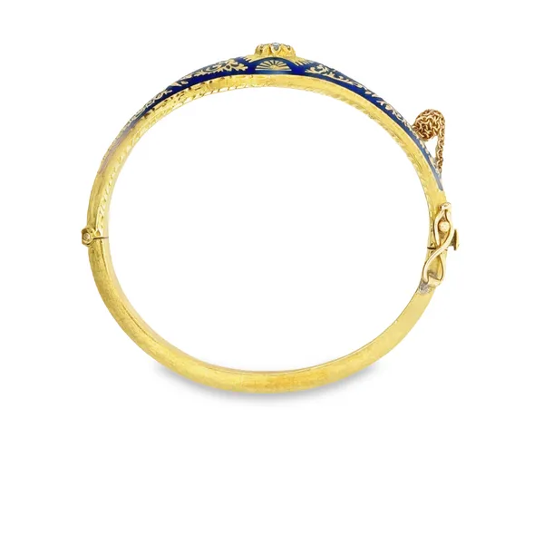 18 karat yellow gold Art Nouveau blue enamel bangle bracele 170-00104 Image 3 Monarch Jewelry Winter Park, FL