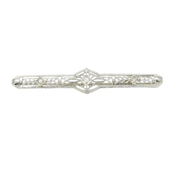 14K White Gold Estate Art Deco Diamond Pin Monarch Jewelry Winter Park, FL