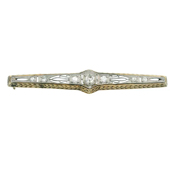 Two Tone Gold and Platinum Diamond Filigree Bar Pin Monarch Jewelry Winter Park, FL