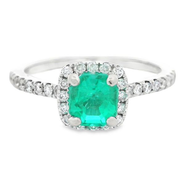 18K White Emerald Cut Halo Fashion Ring Monarch Jewelry Winter Park, FL