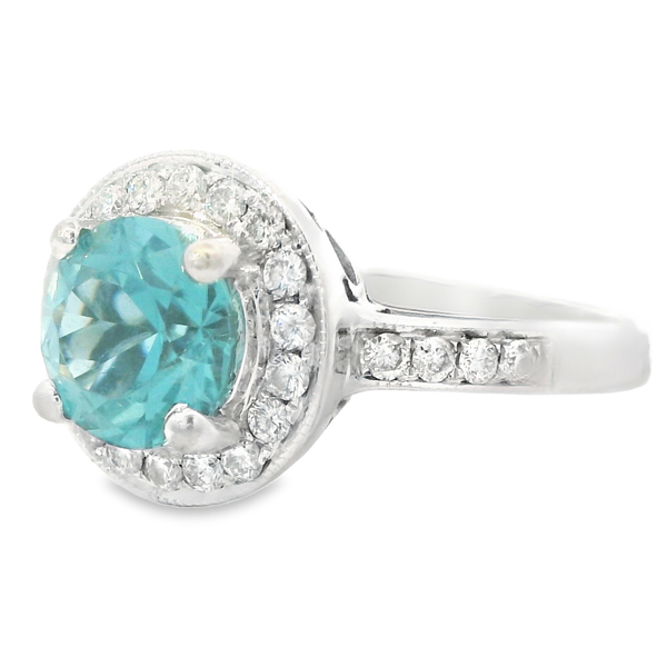 14K White Gold Blue Zircon Halo Fashion Ring Image 2 Monarch Jewelry Winter Park, FL