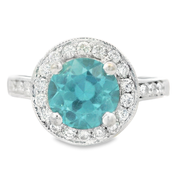 14K White Gold Blue Zircon Halo Fashion Ring Monarch Jewelry Winter Park, FL