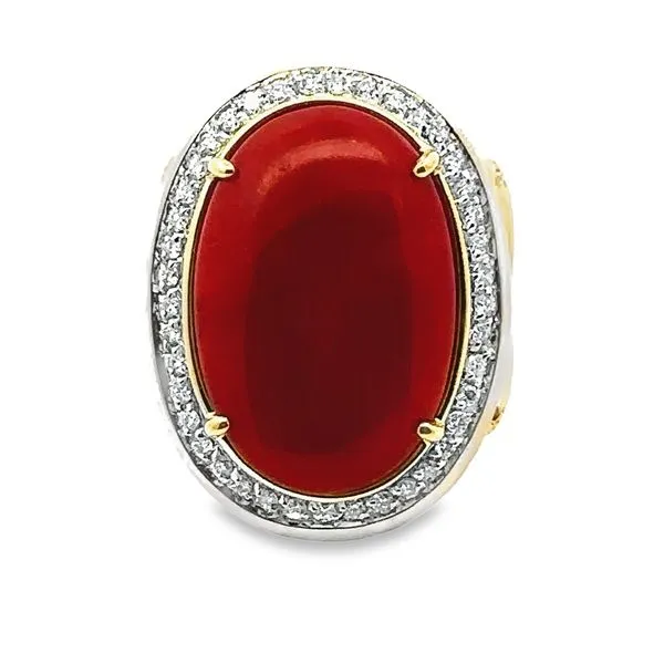 Coral Diamond Halo Yellow Gold Ring Monarch Jewelry Winter Park, FL