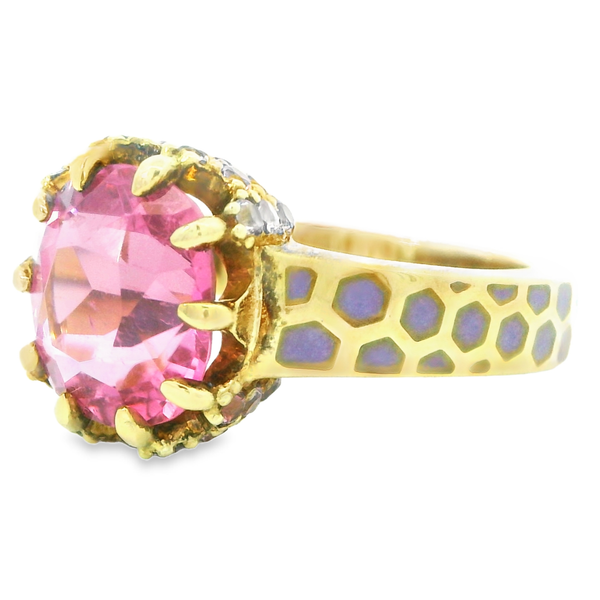 18Karat Yellow gold Pink Tourmaline  and Enamel Ring 200-00720 Image 2 Monarch Jewelry Winter Park, FL