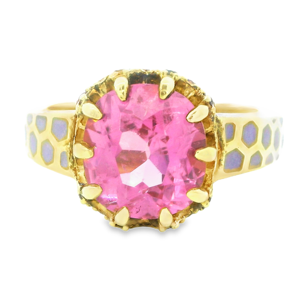 18Karat Yellow gold Pink Tourmaline  and Enamel Ring 200-00720 Monarch Jewelry Winter Park, FL