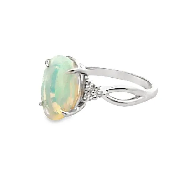 14K White Opal Ring with Diamonds Image 2 Monarch Jewelry Winter Park, FL