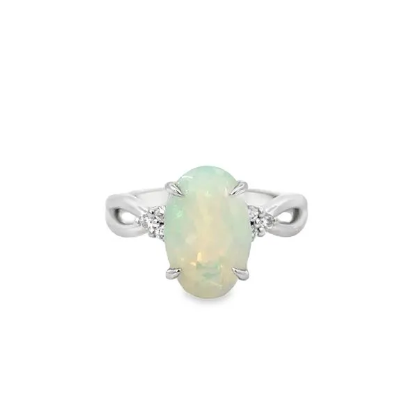 14K White Opal Ring with Diamonds Image 4 Monarch Jewelry Winter Park, FL