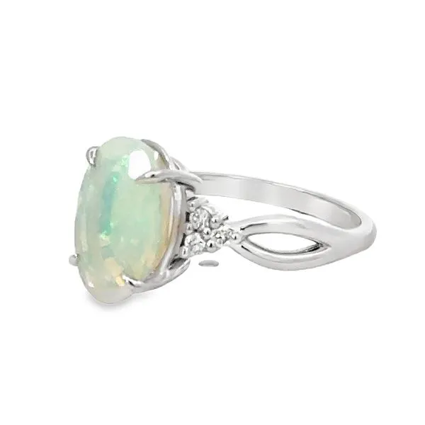 14K White Opal Ring with Diamonds Image 5 Monarch Jewelry Winter Park, FL