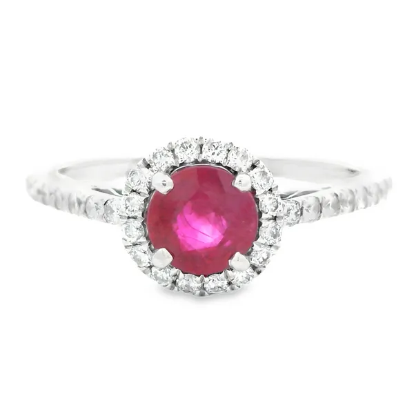 White Gold Ruby Halo Ring Monarch Jewelry Winter Park, FL
