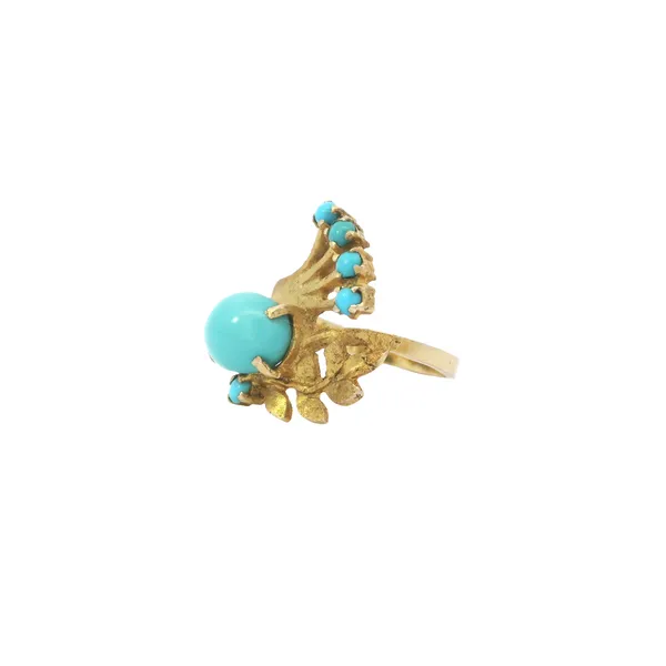 18K Yellow Gold Turquoise Leaf Design Ring Image 2 Monarch Jewelry Winter Park, FL