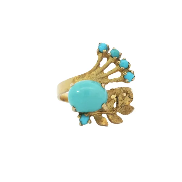 18K Yellow Gold Turquoise Leaf Design Ring Monarch Jewelry Winter Park, FL