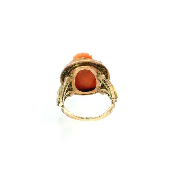 14K Yellow Gold Retro Cameo Coral Ring Image 4 Monarch Jewelry Winter Park, FL