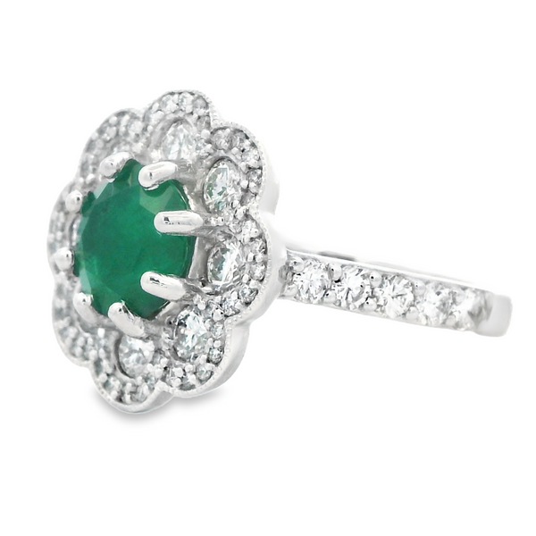 14K White Gold Emerald Diamond Flower Ring Image 2 Monarch Jewelry Winter Park, FL