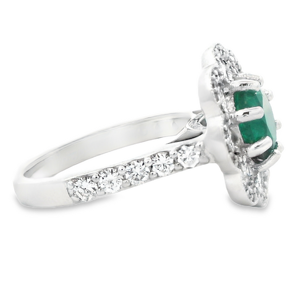 14K White Gold Emerald Diamond Flower Ring Image 4 Monarch Jewelry Winter Park, FL