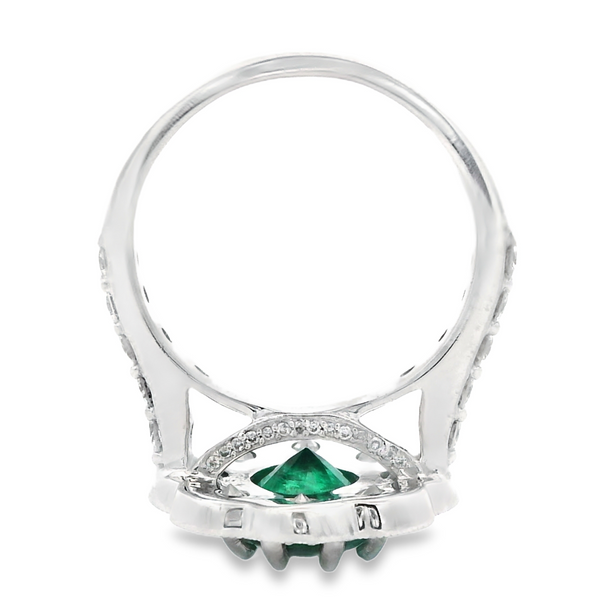 14K White Gold Emerald Diamond Flower Ring Image 5 Monarch Jewelry Winter Park, FL