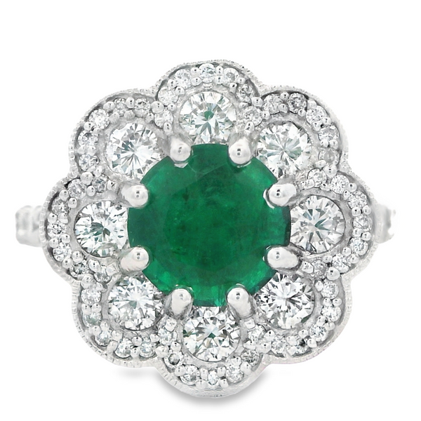 14K White Gold Emerald Diamond Flower Ring Monarch Jewelry Winter Park, FL