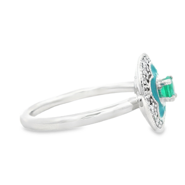 14K White Gold Emerald and Diamond Enameled Fashion Ring Image 4 Monarch Jewelry Winter Park, FL