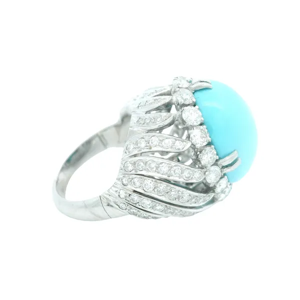 Platinum Turquoise Diamond Contemporary Ring by David Webb Image 3 Monarch Jewelry Winter Park, FL