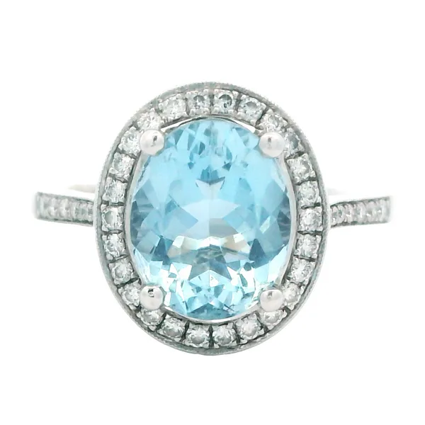 14K White Gold Aquamarine Diamond Halo Ring by Coast Monarch Jewelry Winter Park, FL