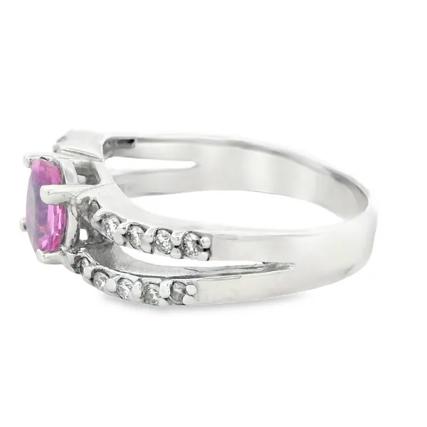 14K White Gold Pink Sapphire and Diamond Split Shank Ring Image 2 Monarch Jewelry Winter Park, FL