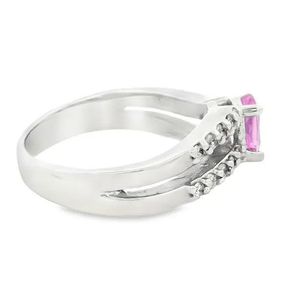 14K White Gold Pink Sapphire and Diamond Split Shank Ring Image 3 Monarch Jewelry Winter Park, FL