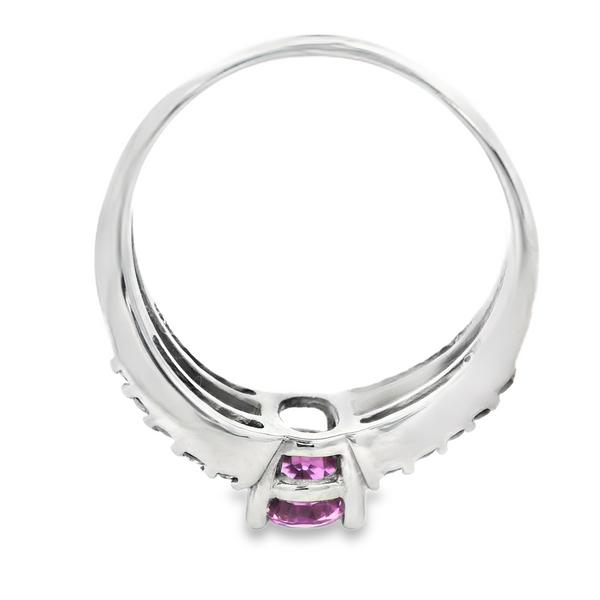 14K White Gold Pink Sapphire and Diamond Split Shank Ring Image 5 Monarch Jewelry Winter Park, FL