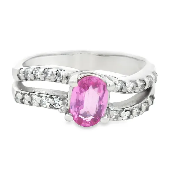 14K White Gold Pink Sapphire and Diamond Split Shank Ring Monarch Jewelry Winter Park, FL