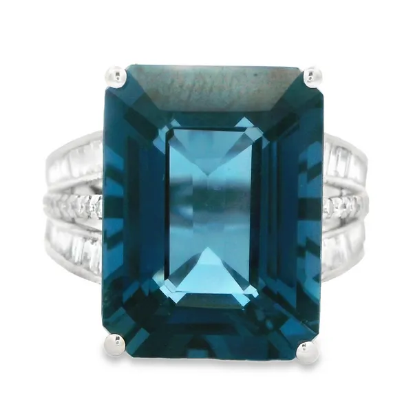 14Karat White Gold London Blue Topaz Split Shank Ring with Diamonds Monarch Jewelry Winter Park, FL