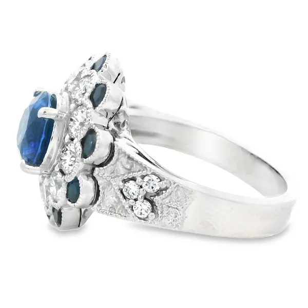 Platinum Sapphire Halo Ring with Diamonds Image 2 Monarch Jewelry Winter Park, FL