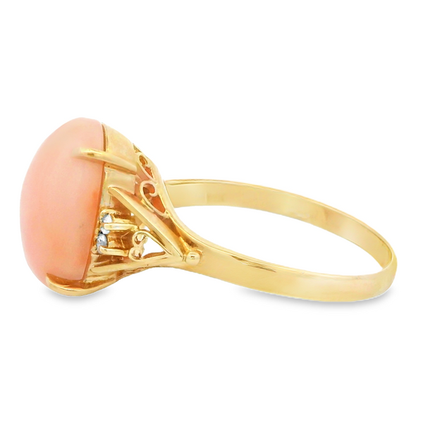 14Karat Yellow Gold Vintage Estate Coral Ring with Diamonds Image 2 Monarch Jewelry Winter Park, FL